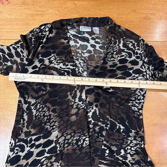 Chico's Travelers Women's Sz 1 US 8 M Slinky Peplum Jacket Brown Animal Print - Picture 4 of 5